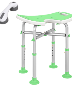 HOMCOM Aluminium Shower Stool for Elderly Disabled Non-Slip Bath Stool Green