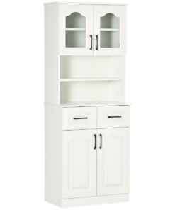 168cm Kitchen Cupboard Storage Cabinet w/ Shelves & Drawers,Open Counter White