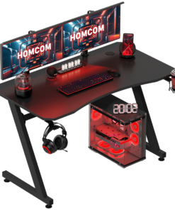 Gaming Desk Steel Frame Cup Headphone Holder Adjustable Feet Home Black