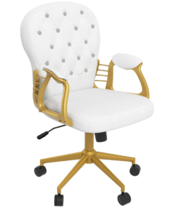 Vinsetto Home Office Chair Button Tufted Desk Chair with Swivel Wheels White
