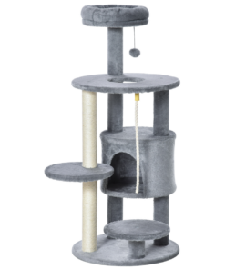 Cat Tree Tower Activity Center with Hanging Ball Toy Teasing Rope Dark grey