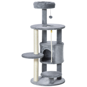 Cat Tree Tower Activity Center with Hanging Ball Toy Teasing Rope Dark grey