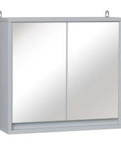 Wall Mounted Mirror Cabinet with Storage Shelf Bathroom Cupboard Grey