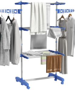 HOMCOM 3-Tier Large Clothes Airer Stainless Steel Clothes Drying Rack Blue