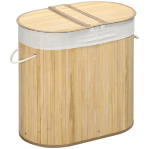 100L Bamboo Laundry Basket w/ 2 Compartments Washing Baskets Natural HOMCOM