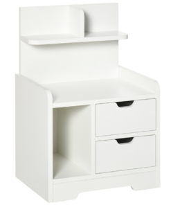 HOMCOM Modern Bedside Table w/2 Drawer and Storage Shelves Chest for Bedroom