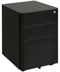 3 Draw Metal Filing Cabinet Lockable 4 Wheel Compact Under Desk Black Vinsetto