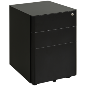 3 Draw Metal Filing Cabinet Lockable 4 Wheel Compact Under Desk Black Vinsetto