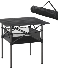 Aluminum Camping Table Roll-Top Folding Table Picnic Table w/ Mesh Bag, Black