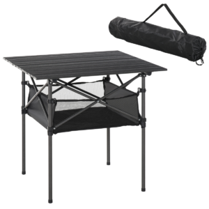 Aluminum Camping Table Roll-Top Folding Table Picnic Table w/ Mesh Bag, Black