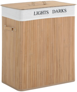 Collapsible Bamboo Laundry Basket with Lid - Portable, Ventilated