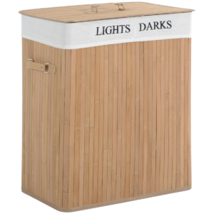 Collapsible Bamboo Laundry Basket with Lid - Portable, Ventilated