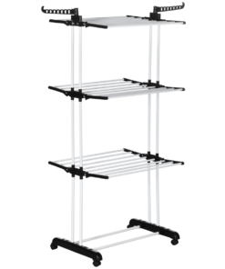 HOMCOM Foldable Clothes Drying Rack Steel Garment Dryer with Casters Black