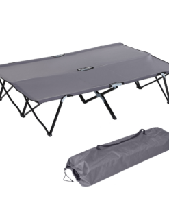 Outsunny Double Camping Folding Cot Outdoor Portable Sunbed w/ Carry Bag, Grey