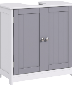 kleankin 60x60cm Under-Sink Storage Cabinet w/ Adjustable Shelf Grey White
