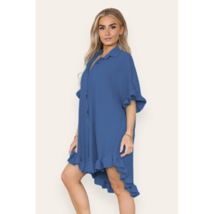 Over Sized Italian Gold Button Pleated Frill Ruffle TikTok Dress Top