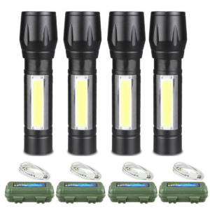 4 Pack Mini Zoomable LED Flashlight USB RechargeableCamping Hiking Flashlight Work light