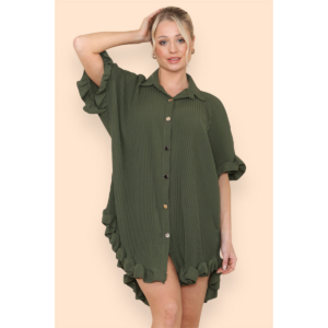 Over Sized Italian Gold Button Pleated Frill Ruffle TikTok Dress Top