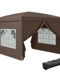 Outsunny 3x3 m Pop Up Gazebo Party Tent Canopy Marquee with Storage Bag Coffee