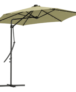 Outsunny 3m Cantilever Garden Parasol with Solar LED Lights, Beige