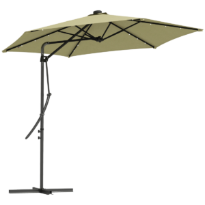 Outsunny 3m Cantilever Garden Parasol with Solar LED Lights, Beige
