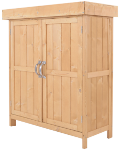 74x43x88cm Garden Shed Storage Wooden Chest Double Doors Shelf Hinged Roof