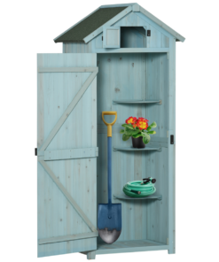 Garden Shed Vertical Utility 3 Shelves Wood Tool Storage Unit Cabinet