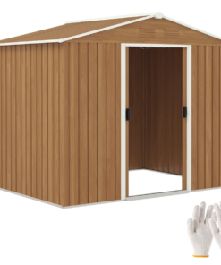 Outdoor Garden Roofed Metal Storage Shed Tool Box Ventilation & Sliding Doors