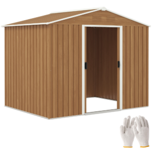 Outdoor Garden Roofed Metal Storage Shed Tool Box Ventilation & Sliding Doors