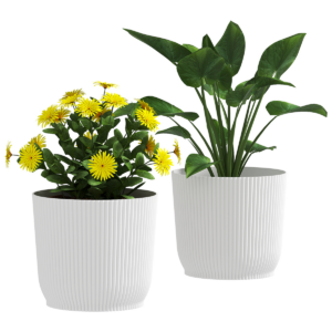 Outsunny 2-Pack Round Plant Pots, 22cm, White - Outdoor Garden