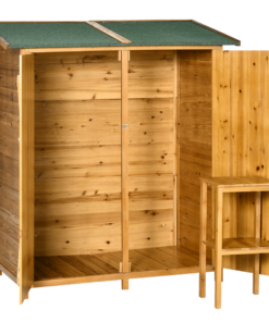 Garden Wood Storage Shed Storage Table, Asphalt Roof Storage Tool Organizer