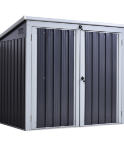 Steel Garden Storage Shed Double Door & Lid Dustbin Rubbish Cover 2 Trash Can