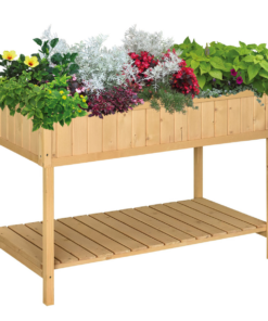 Oak-Tone Fir Wood Raised 8-Compartment Plant Stand