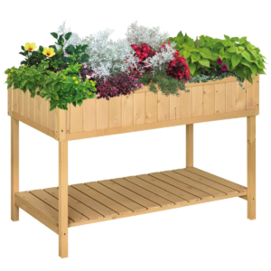Oak-Tone Fir Wood Raised 8-Compartment Plant Stand