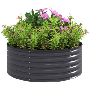 Outsunny Galvanised Planter with Gloves, 120 x 120 x 43cm