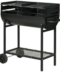 Outsunny Dual-Grill Steel Charcoal BBQ with Wheels - Black