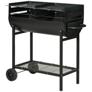 Outsunny Dual-Grill Steel Charcoal BBQ with Wheels - Black