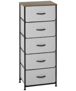 HOMCOM 5 Drawer Fabric Chest of Drawers w/ Wooden Top for Closet Hallway Grey