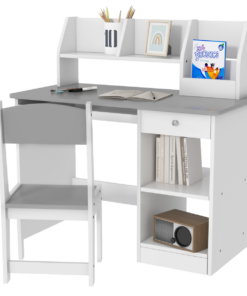 ZONEKIZ Kids Desk and Chair Set with Storage for 5-8 Years, Pink