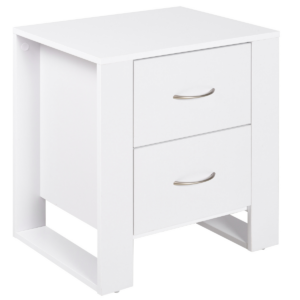 White Particle Board 2-Drawer Bedside Table with Silver Handles