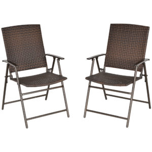 Outsunny 2pcs Rattan Chair Foldable Garden Furniture w/ Armrest Steel Frame