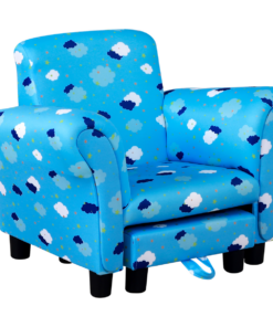 Cute Cloud Star Child Armchair Seat Wood Frame w/ Footrest Padding Blue