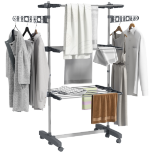 HOMCOM 3-Tier Stainless Steel Clothes Airer - Large Drying Rack, Grey