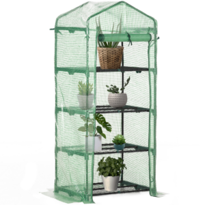 Outsunny Portable 4-Tier Mini Greenhouse w/ PE UV Cover & Zipped Door, Green