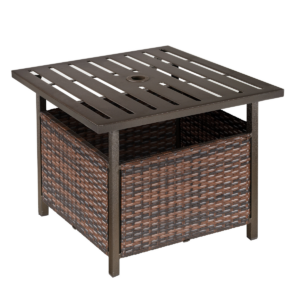 Outsunny Rattan Outdoor Coffee Table with Umbrella Hole & Storage Box for Patio