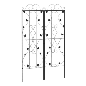 Outsunny 2-Pack Metal Plant Trellis with Leaf Design and Ground Spikes