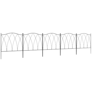 Outsunny 5PCS Metal Garden Fence Panels, Decorative Border Edging, Black