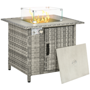 Outsunny 50,000 BTU Gas Fire Pit Table w/ Rain Cover, Wind Guard & Lava Stone