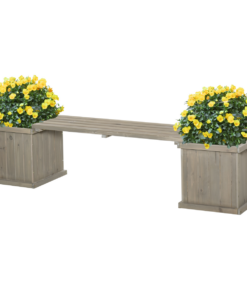 Wooden Garden Planter & Bench Combination Garden Raised Bed Patio Park Grey