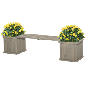 Wooden Garden Planter & Bench Combination Garden Raised Bed Patio Park Grey